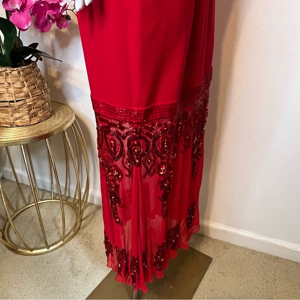 VTG Alyce Designs Red Sequin Roaring Midi Dress • Sz 8 Poly/ Silk - Picture 14 of 16